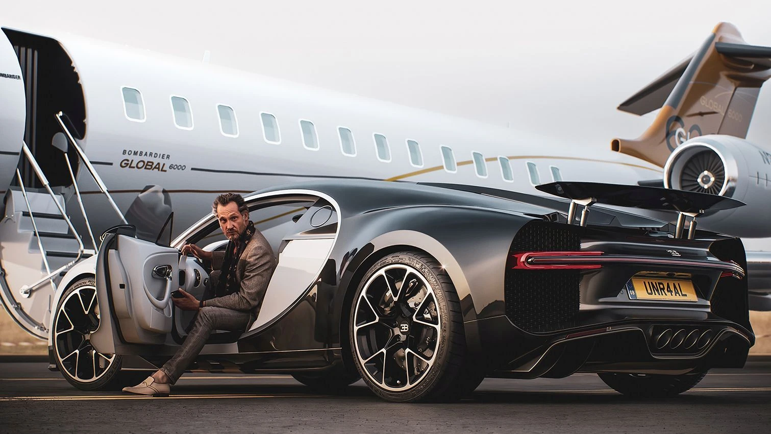 Bugatti Chiron by David Baylis door open and a men is getting out