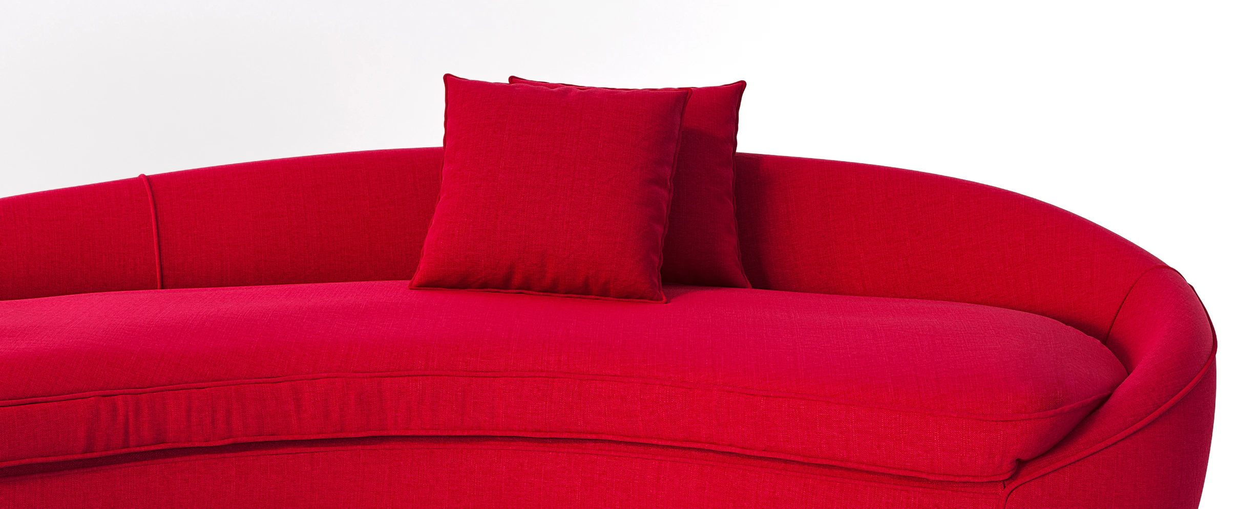 A red color sofa 3d rendering model with two red pillows