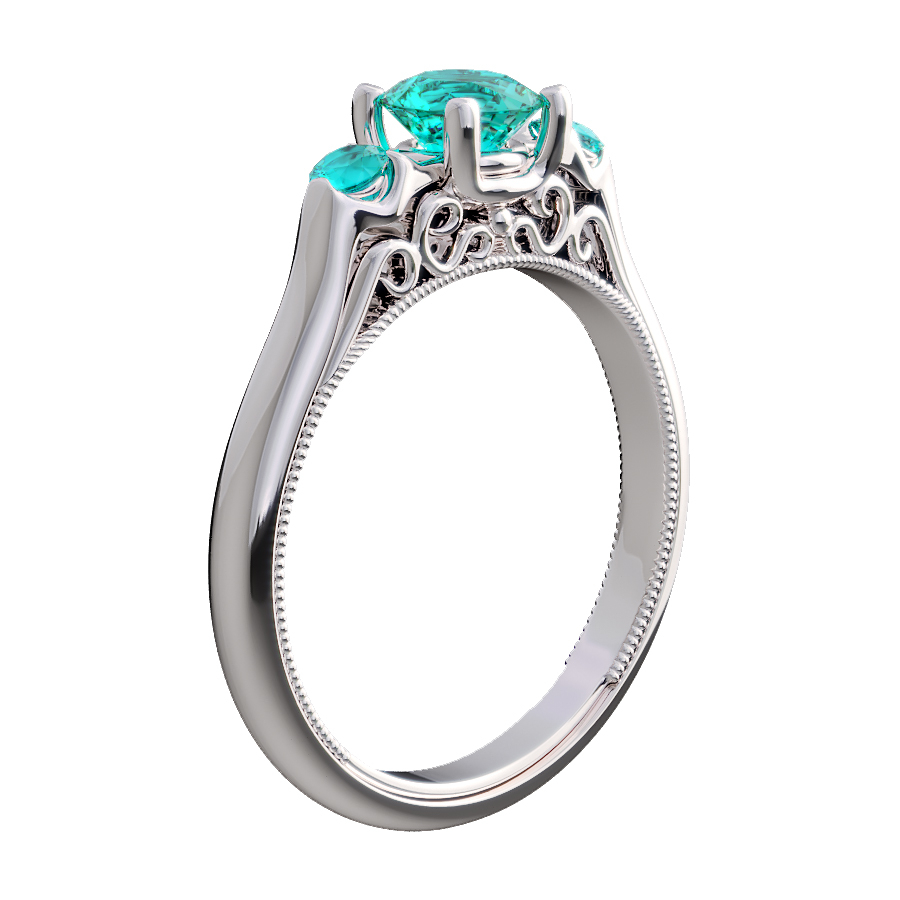 An engagement ring featuring a captivating aqua stone, beautifully crafted by 7cgi ring rendering service.