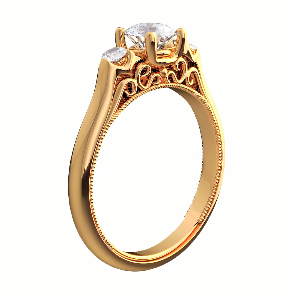 A stunning Gold engagement ring showcasing white aqua stone designed by 7cgi ring rendering service.