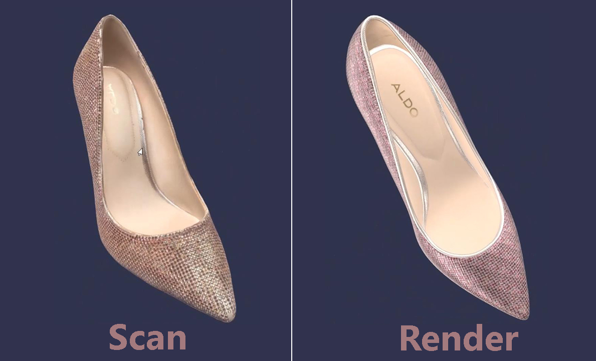 Comparison of digital shoe catalog scan and render