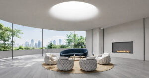 Modern living room with city view
