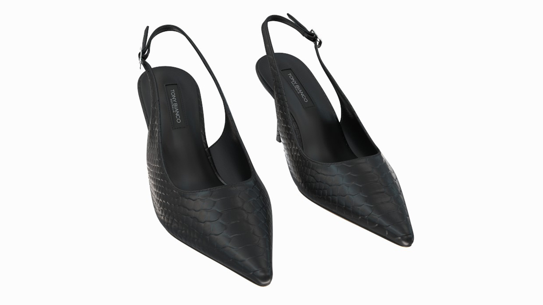 Black pointed and white backgrounded toe slingback shoes for Tony bianco