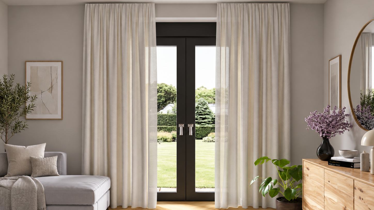 Bright living room with sheer curtains