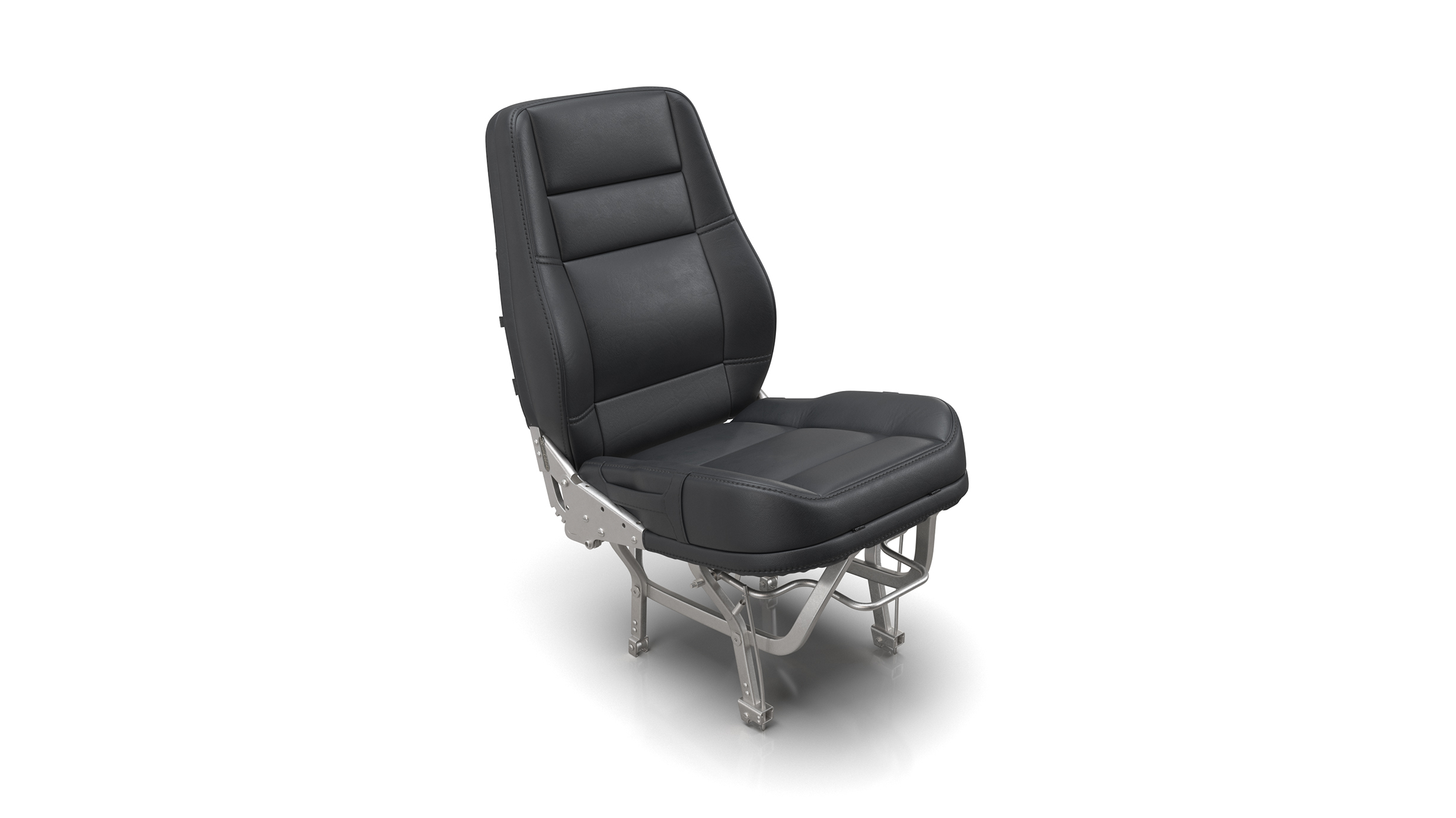 Black aircraft seat visualization on metal frame