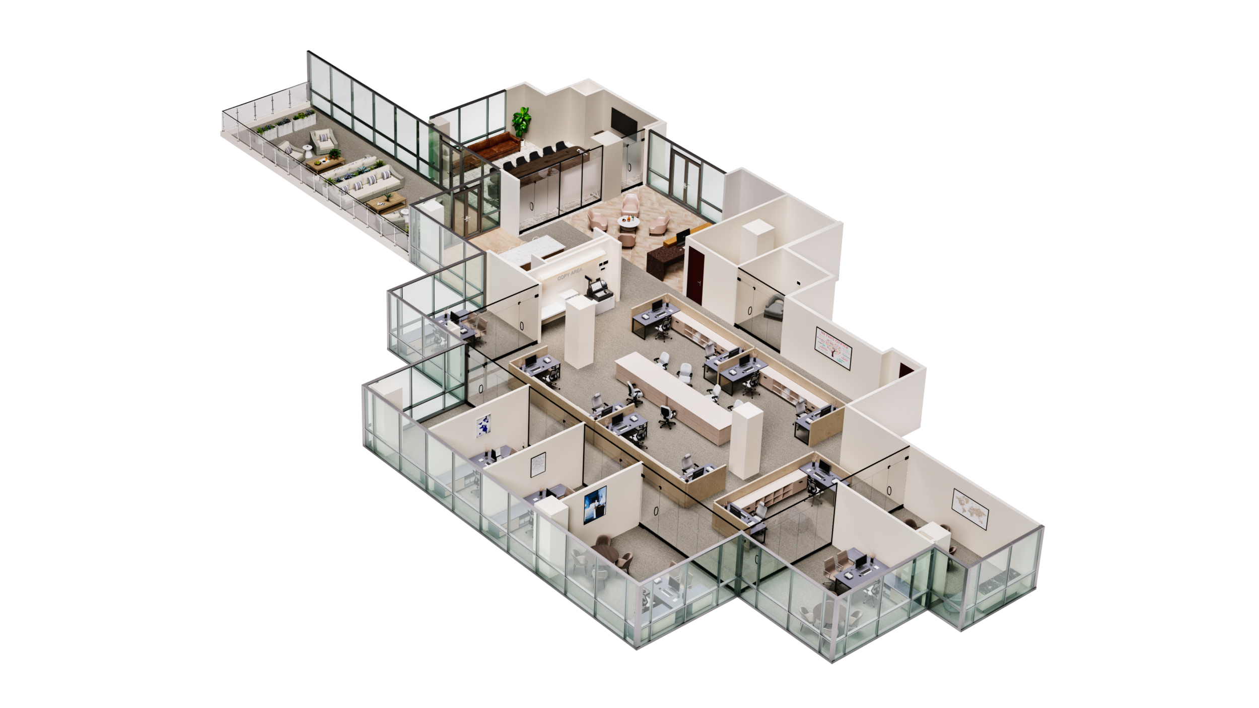 Commercial Office 3D Floor Plan Rendering | 7CGI