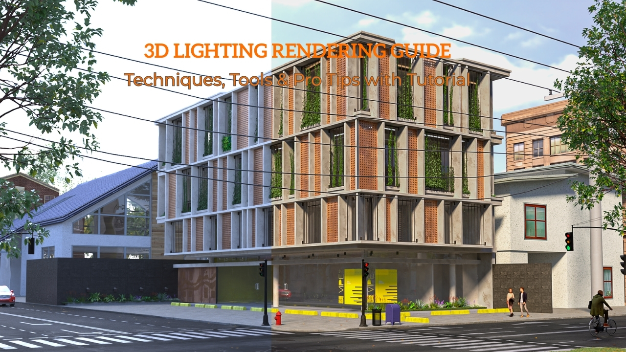 3D Lighting rendering of a building facade (2)