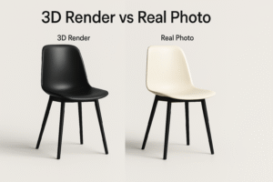 showcasing comparison between 3D Rendering and Product Photography