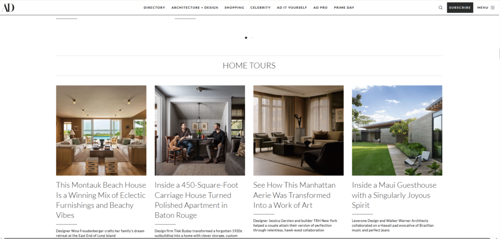 Architectural Digest Website homepage screenshot