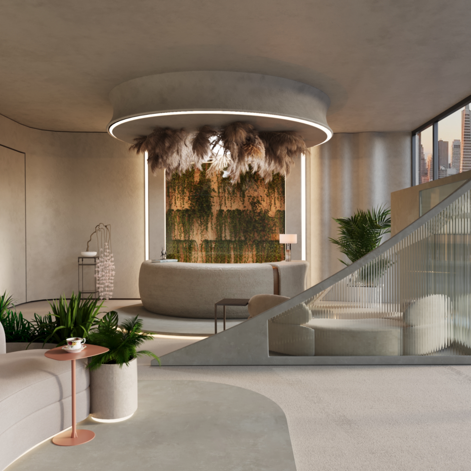 modern office space reception 3d rendering