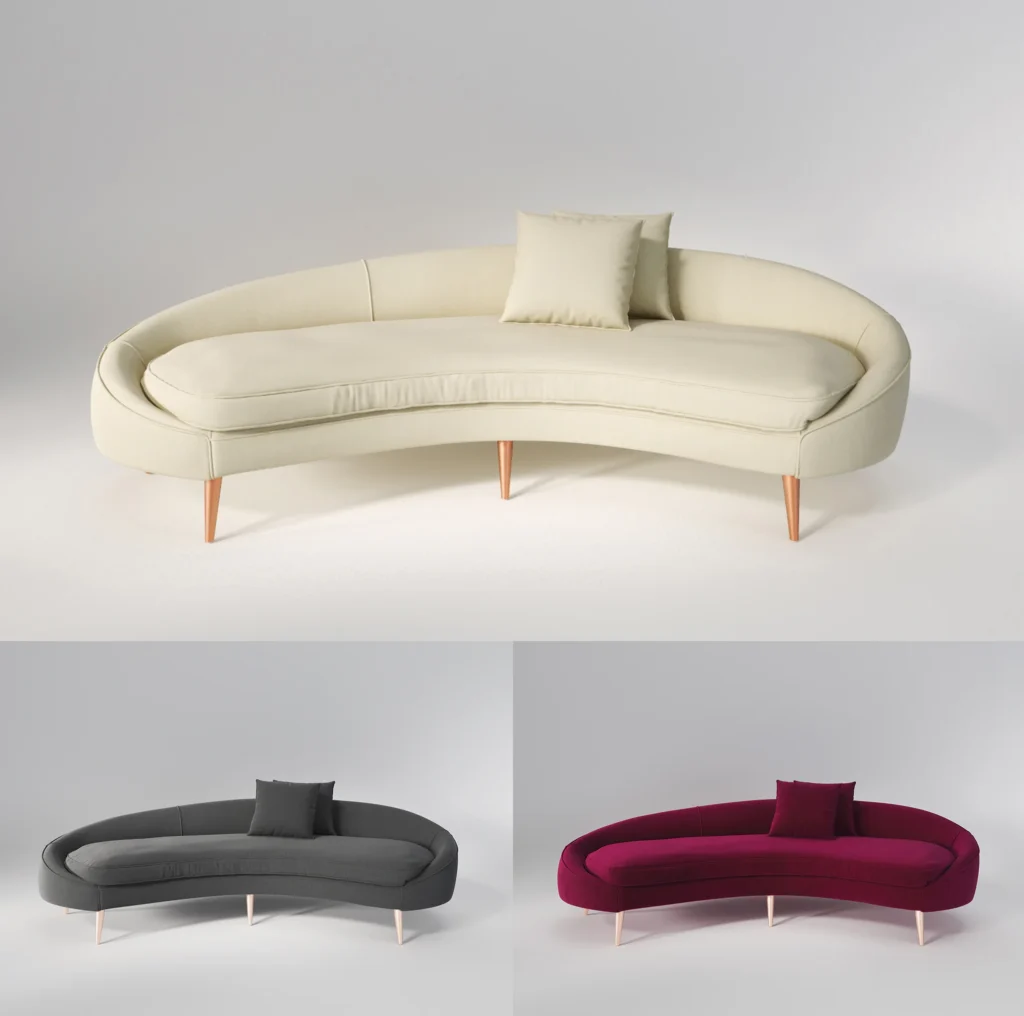 3d furniture rendering of a sofa in three colors