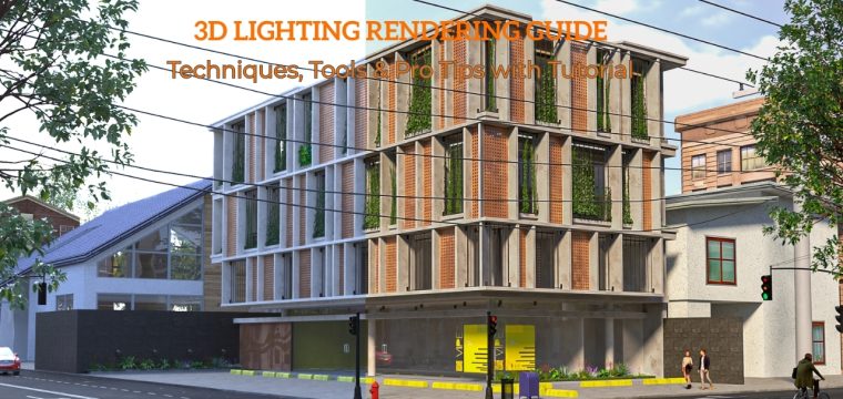 3D Lighting rendering of a building facade (2)
