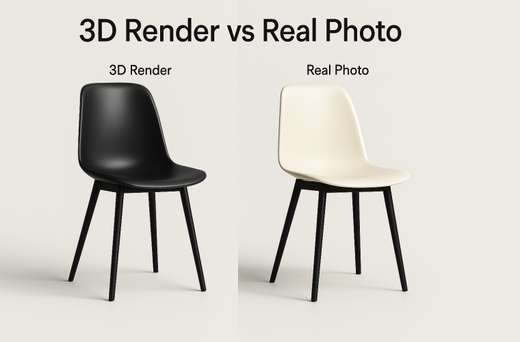 showcasing comparison between 3D Rendering and Product Photography