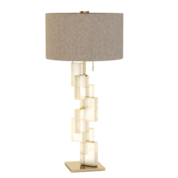 Geometric table lamp with a square stack design, visualized using 3D product rendering service to enhance modern lighting decor marketing.