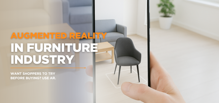 3D view of a modern sofa placed in a living room using augmented reality