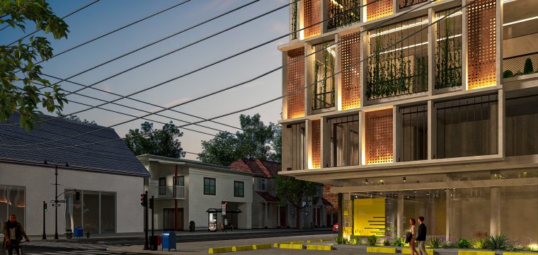 Commercial architectural rendering at evening – professional 3D rendering.