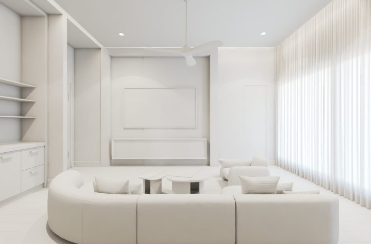 living room clay renderings