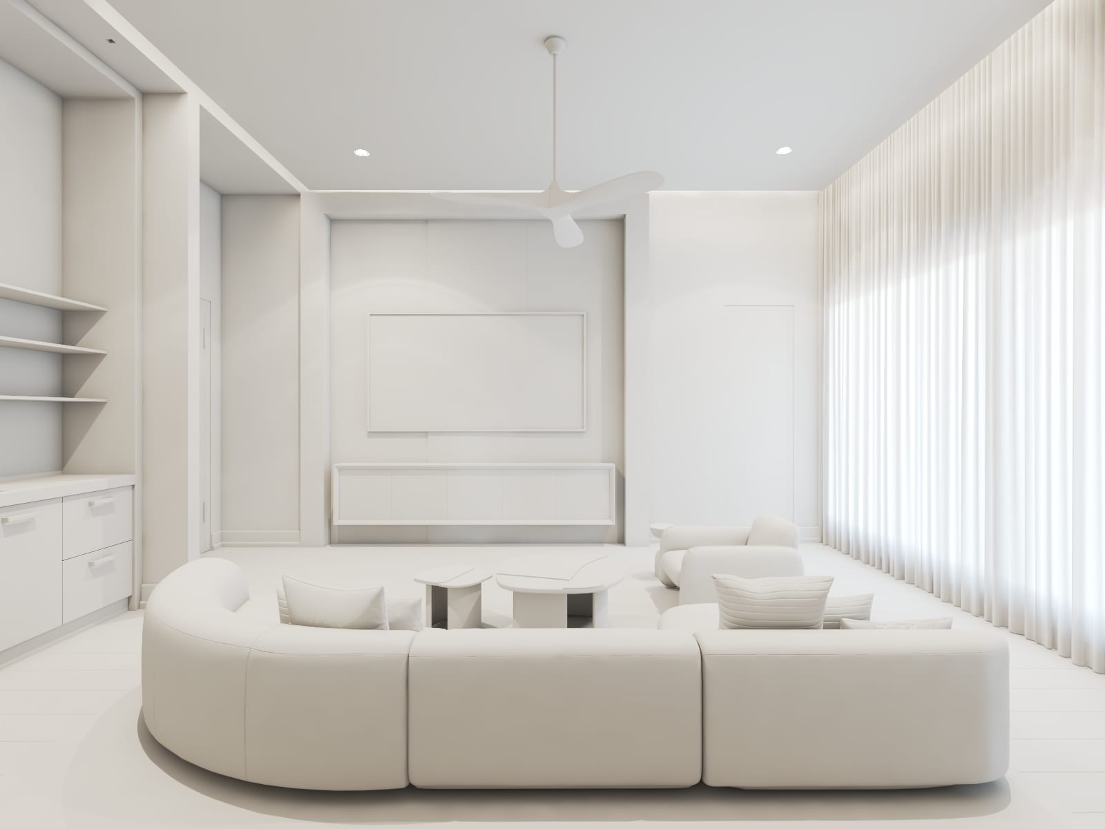 living room clay renderings