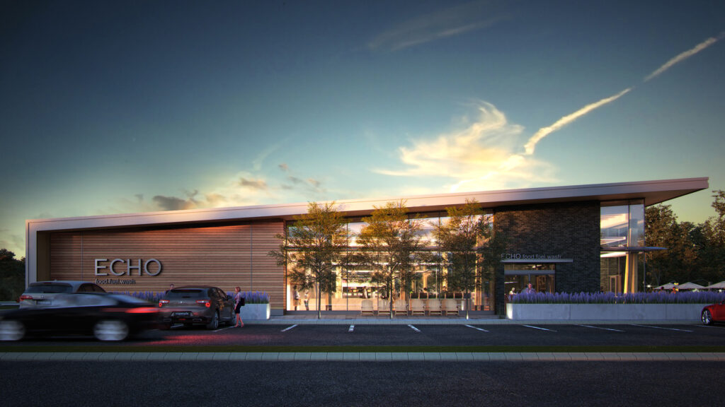 open graph image for exterior rendering service page containing Echo Market Food Shop